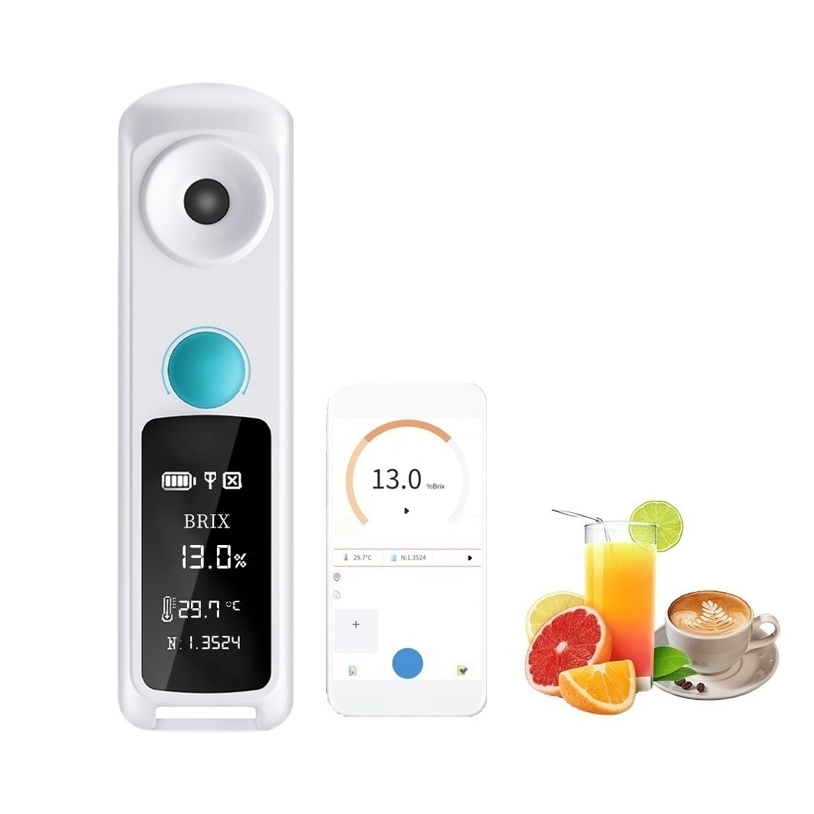 Probador De Refractómetro Automático Azúcar Miel 6 En 1, Densímetro Café, Medidor Concentración Línea Bluetooth Respuesta RáPida(0-95)