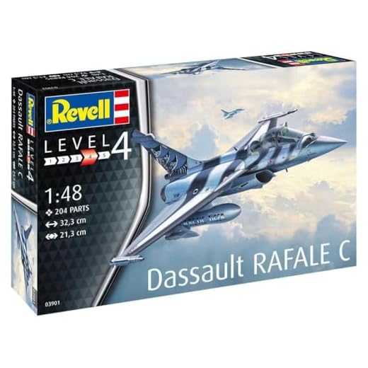 Revell RV03901 Modellbausatz Dassault Aviation Rafale C, Flugzeug im Maßstab 1:48, Level 4, orginalgetreue Nachbildung mit vielen Details, 3901