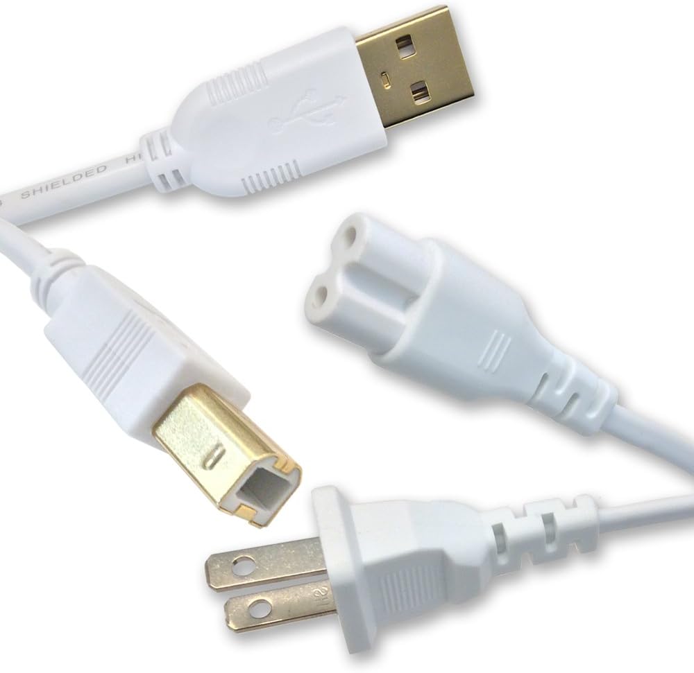 Ipax 10ft USB Cable + 15ft Power Cord for ac adapter Akai Professional MPK61 Cricut Explore Air Air-2 Explore One Expression Expression-2 Silhouette Cameo Cameo-3 Curio Portrait US-Cutter Vinyl cutter