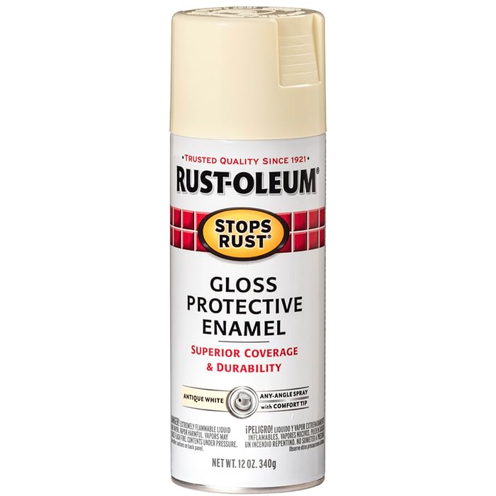 Image of Rust-Oleum Stops Rust Spray Paint, Gloss Antique White | Rust Resistant, Indoor and Outdoor, Beautiful Finish on Metal, Wood and More, Sprays from Any Angle, 12 oz, 6 Pack