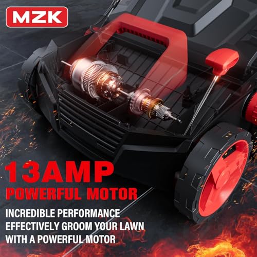 MZK 15-inch 13-Amp 2-in-1 Electric Dethatcher and Scarifier w/Removeable 5-Position Height Adjustment,Lawn dethatcher w/12-Gallon Thatch Collection Bag,Keep Lawn Health