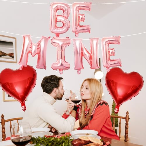 Image of Valentines Day Balloons Decoration, Rose Be Mine and Red Heart Letter Balloons Banner Valentine Balloon Banners for Sweetest Valentine's Day Romantic Be Mine Party Decorations