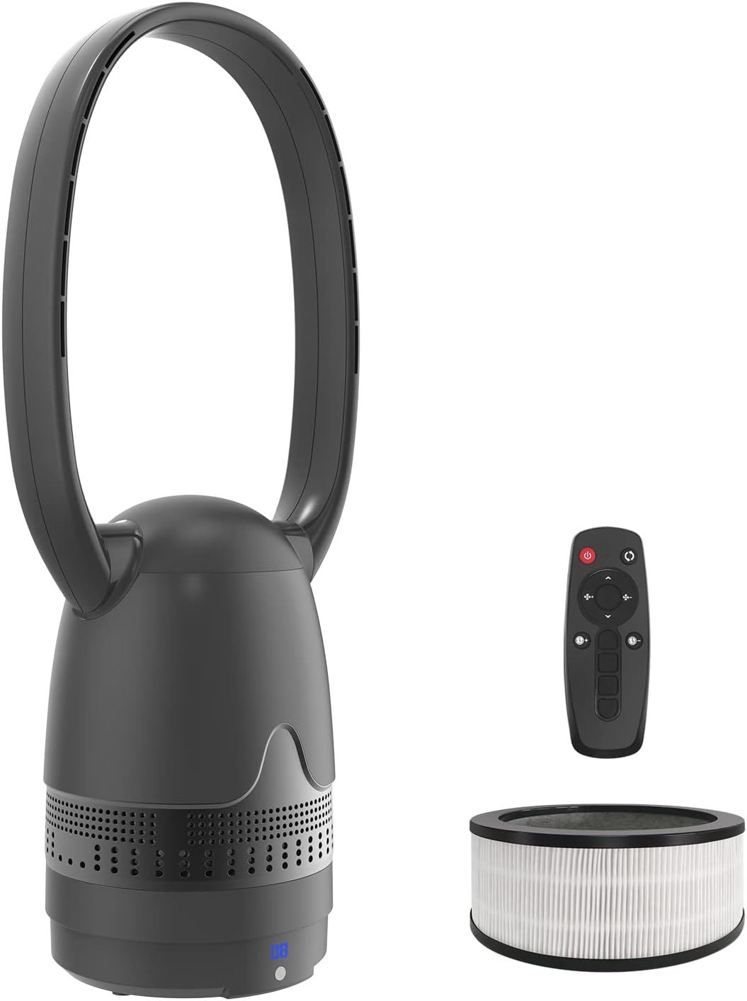 Mitcent Air Purifier Fan 26-Inch, with H12 HEPA Filter, Bladeless Tower Fan for Bedroom, Home and Office, MT1004 Black Black Bladeless Fan