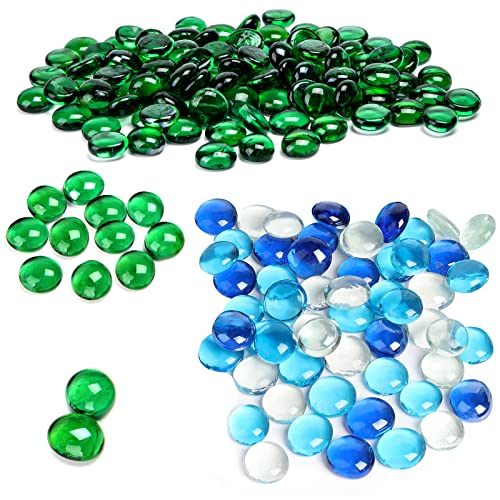 Futureplusx 100Pcs Green Flat Glass Marbles And 100Pcs Blue Mixed Color Flat Pebbles #TOP2