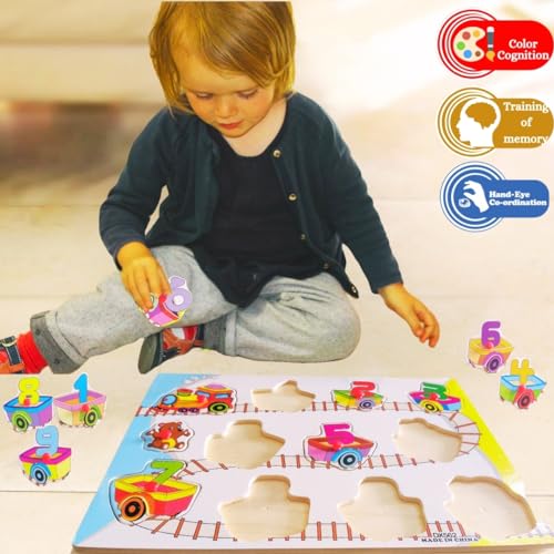 Image of PLUSPOINT ABC + 123 Wooden Educational Toddlers Puzzles, Wooden Alphabet Number Shape Puzzles Toddler Learning Puzzle Toys for Kids Boys & Girls, 2 in 1 Puzzle for Toddlers (ABC+123 Puzzle)