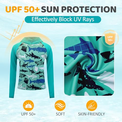 Image of Boys Rash Guard Toddler Swim Shirts Long Sleeve Kids Fishing Shirt UPF 50+ Sun Protection Swim Top with Thumb Hole