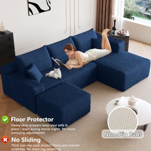 Image of 95 inch Boneless Couch with Ottoman, Modern U Shaped Cloud Sectional Couch