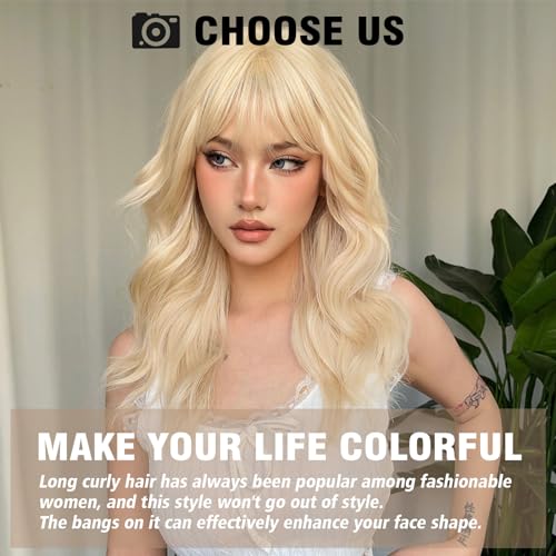 Testar Blonde Wig for White Women, 22 Inch Platinum With Bangs, Hair Replacement - Image 4