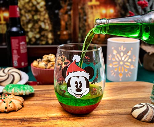 Disney Mickey Mouse Santa Hat Teardrop Stemless Wine Glass Tumbler Cup For Mimosas, Cocktails | Holds 20 Ounces #TOP3