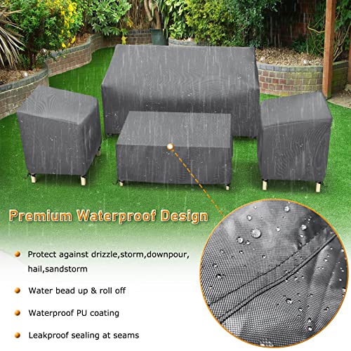 STARTWO Outdoor Waterproof Patio Furniture Covers 4-Piece Set for Chairs 32in, Loveseat 56in, Coffee Table 45in, Heavy Duty 600D, Grey
