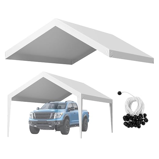 VEVOR Carport Replacement Canopy Cover, 12 x 20 ft Potable Garage Tent Top Tarp, UV-Resistant & Waterproof Car Shelter Tarp, Heavy Duty Car Port Cover with Ball Buggees, White, Frame Not Included