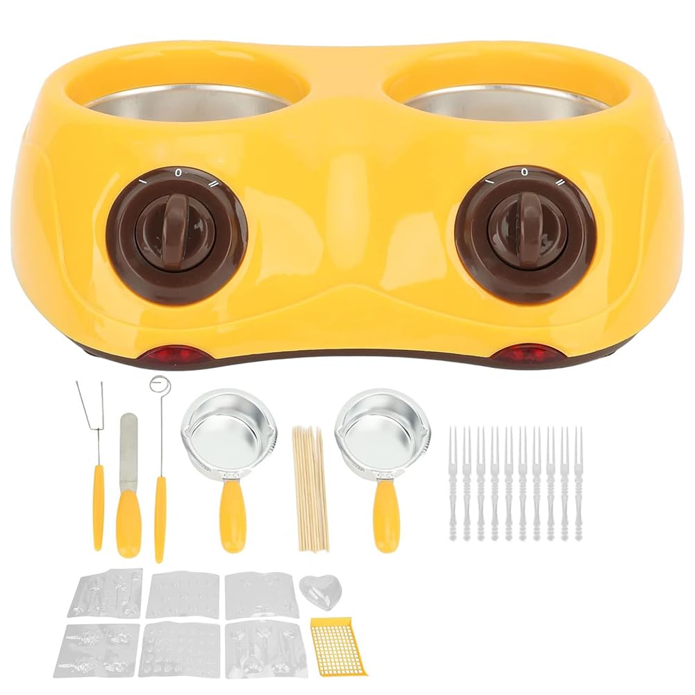 TsoLay Fondoir à Chocolat, Mini Kit de Fondue Électrique avec Double Pot de Fusion, Capacité 500 G, Contrôle de Température Indépendant et Commutation 45 ℃/70 ℃, pour Chocolat au Lait