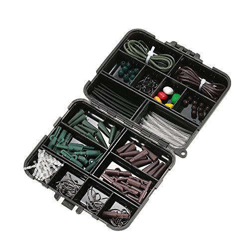 KKmoon 143 PCS Grampos de caixa de equipamento de pesca de carpa Ganchos Giros Agulhas de iscar plat