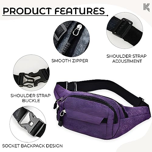 Image of Kraptick Premium Unisex Waist Bag for Men and Women - Stylish Hip Bag, Fanny Pack, Travel Money Belt (Purple)