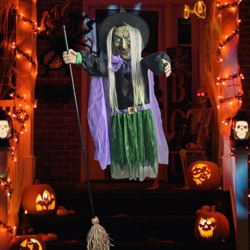 Sorcière Halloween suspendue 150x78 cm avec effet flottant réaliste pour décoration extérieure