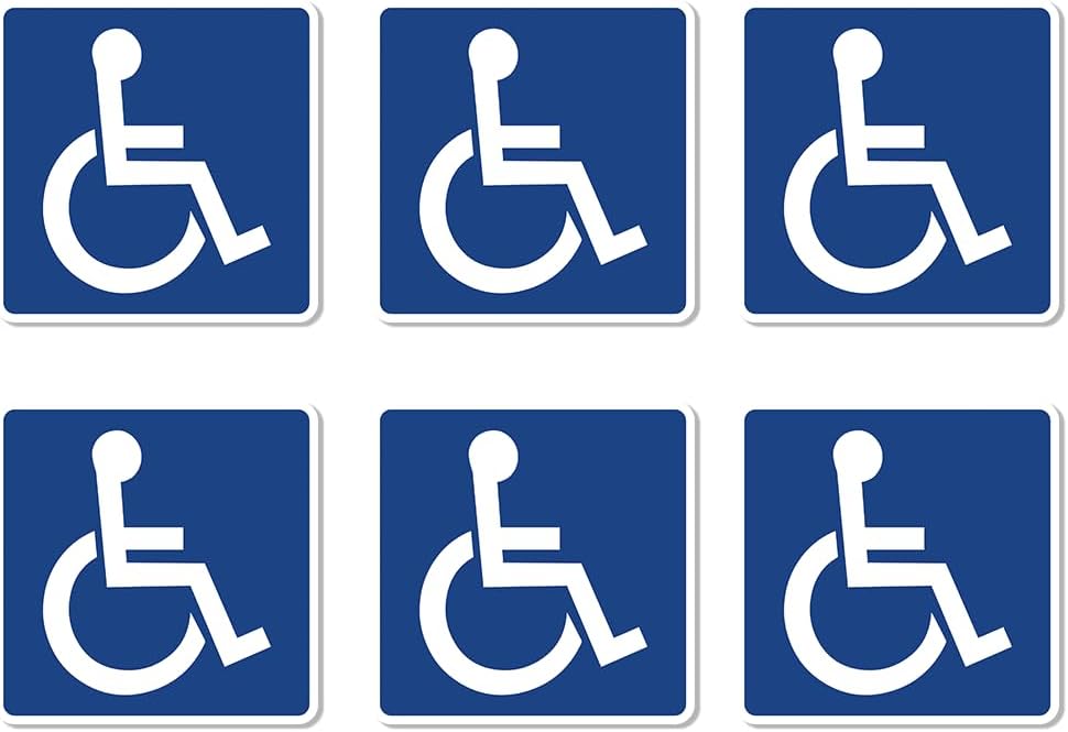 Pack 6 Pcs Handicap Sign Stickers for Handicapped Disable Wheelchair Signs Window Indoor Stairs Outdoor Removable Bumper Stickers Waterproof Vinyl Decals Public Home Accessories