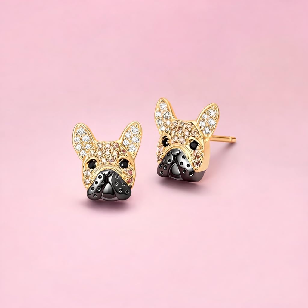 Dog Lovers' Earrings, Different Dog Breed Stud Earrings with Crystals, Rose Gold and Silver Tone - Party, Birthday, or Christmas Gift