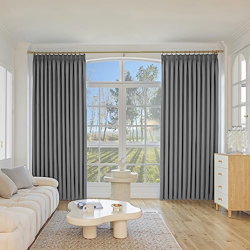 MUMFAS 72 W x 96 L inch Pinch Pleated Curtain Room Darkening Thermal Insulated Waterproof Faux Linen Drape for Living Room Bedroom Meetingroom Club Theater Patio Door (1 Panel, Light Grey) - image 1