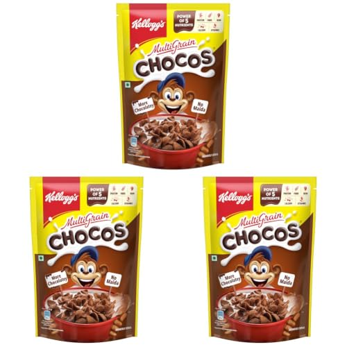 Image of Kellogg's Multigrain Chocos, 385G | Multigrain Energy, More Chocolatey | No-Maida | Power Of 5 Nutrients Protein, Fibre, Iron, Calcium, Vitamins | Kids Breakfast Cereal (Pack of 3)