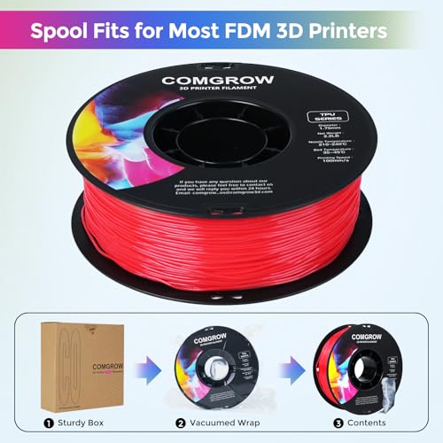 Image of Comgrow TPU Filament 1.75, 3D Printing Filament, Flexible 3D Printer Filament, 95A Soft 3D Printing Filament fit Most 3D Printers Dimensional Accuracy + /- 0.02mm Filament TPU Red 1kg (2.2lbs)