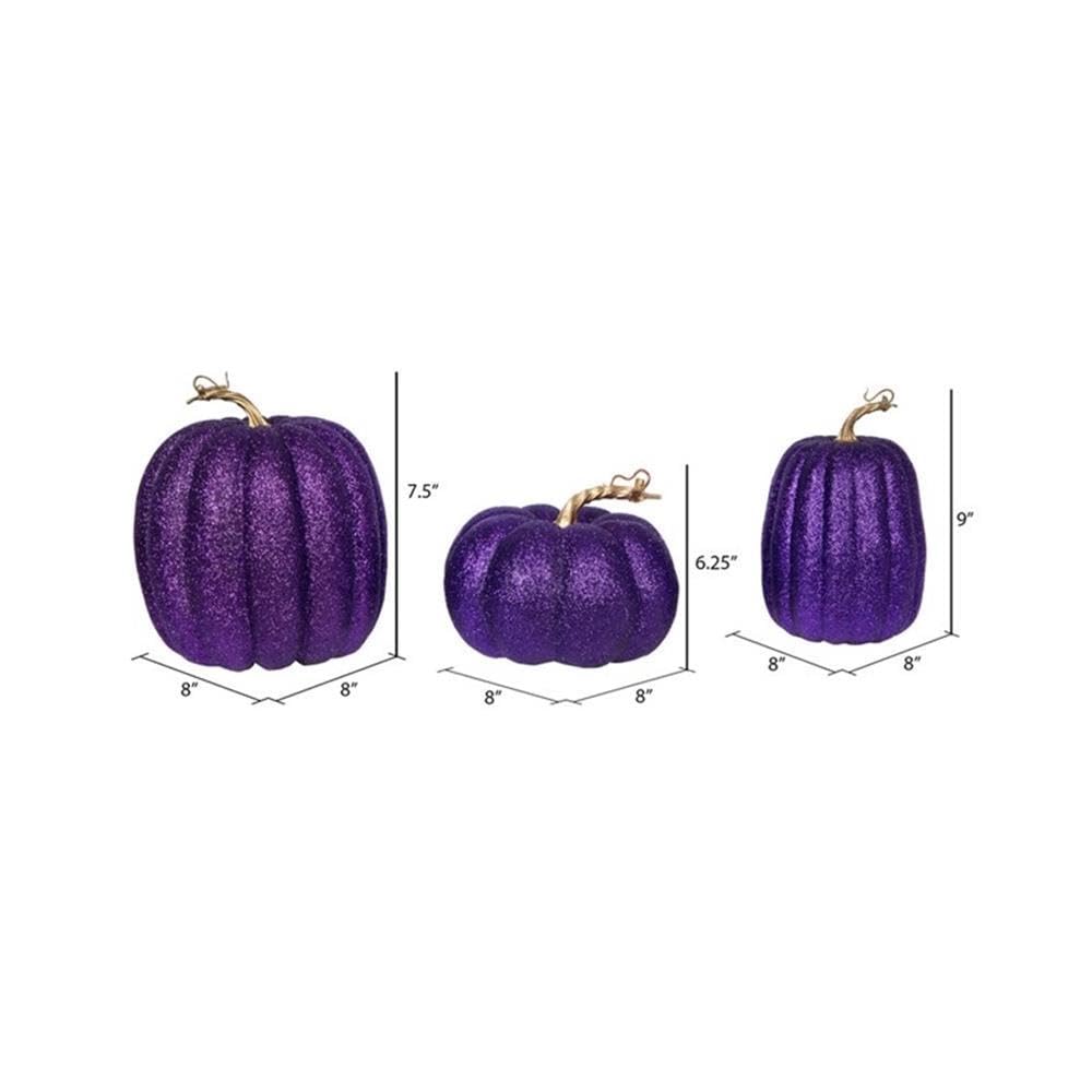 Vickerman Juego de 3 Calabazas moradas de 8 Pulgadas. Tres Piezas Surtidas, tamaños: 9 Pulgadas de Ancho x 8 Pulgadas de Alto, 7.5 Pulgadas de Ancho x 8 Pulgadas de Alto, 6.25 Pulgadas de Ancho x 8