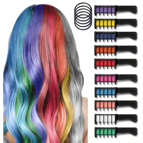 SSKHE 10 tizas para el pelo, color de pelo luminoso temporal, color crema, no tóxico para niñas, niños, mujeres, Halloween, Navidad, cumpleaños, fiestas, cosplay, carnaval