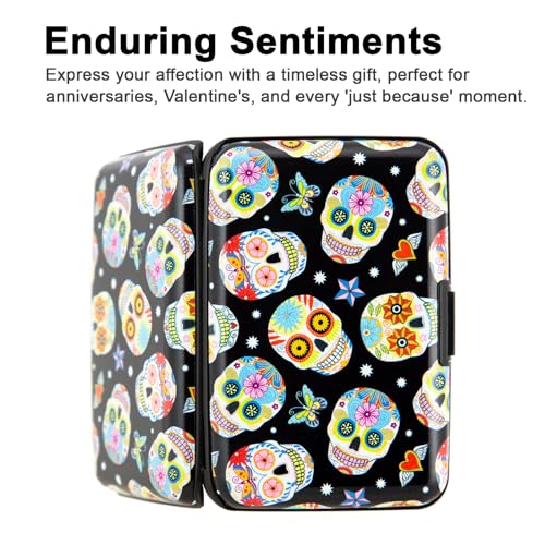Image of Credit Card Holder, Metal Card Wallet RFID Blocking Mini Slim Aluminum Business Hard Card Case for Women Men (Butterfly Sugar Skulls)