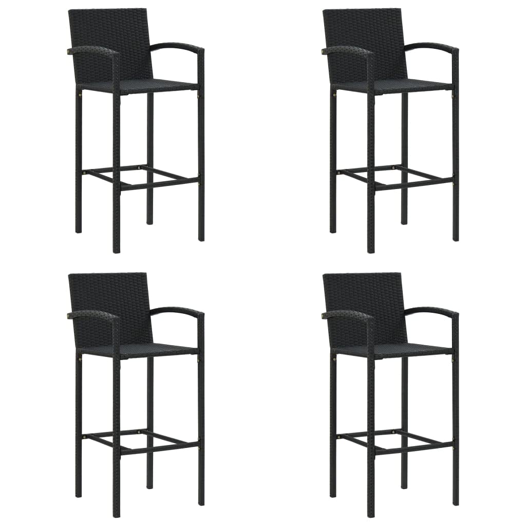 Tabouret de bar en polyrotin noir avec dossier Lot de 4 chaises hautes de cuisine et comptoir