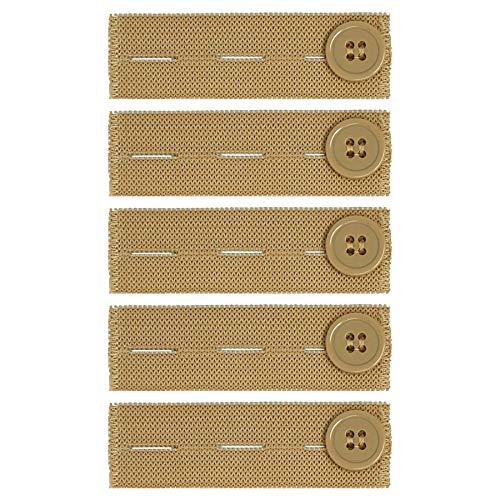 Comfy Clothiers Elastic Waist Extender for Khakis (5-Pack in Khaki/Tan) - Strong Adjustable Pants Button Extenders