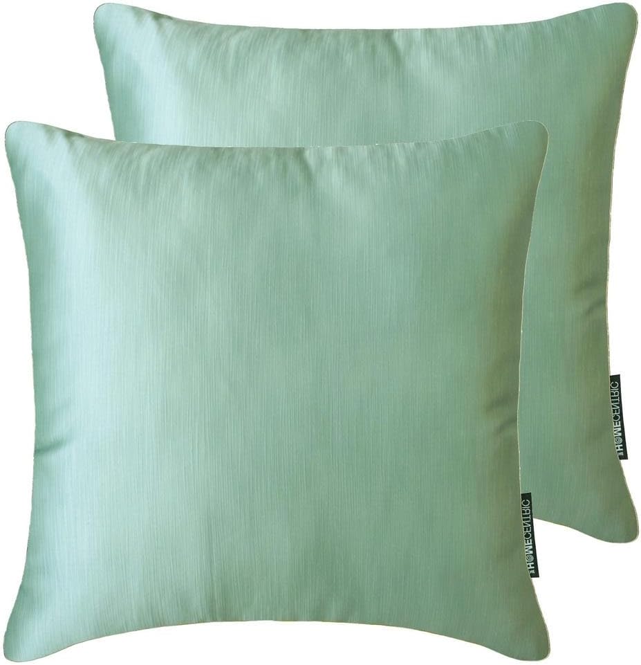The HomeCentric Decorative Throw Pillow Cover Ice Green Pack of 2, 14"x14" Satin Solid, Satin Pillowcase for Sofa Couch, Hotels, Living, Bed Room, Solid Modern Style - Ice Green Slub Satin