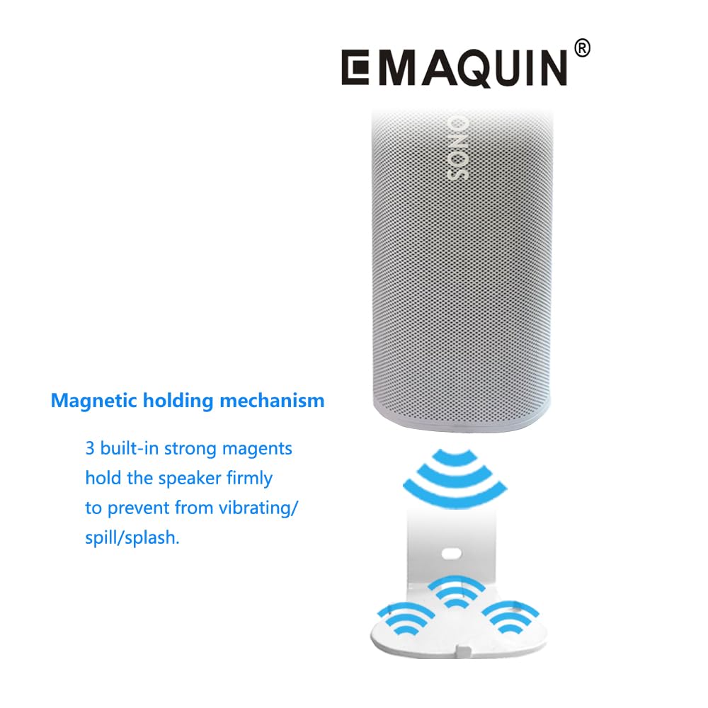Supports muraux pour Sonos Roam 2/Sonos Roam/Sonos Roam SL (comprend 2 pièces, sans perçage, métal robuste, finition peinture durable, facile à installer, blanc)