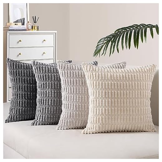 Topfinel Fundas de Cojines 45x45 Decoracion Hogar 4 Piezas Funda para Cojin Sofa Cama Salon de Estar Dormitorio Sillas Jardin Habitación de los niños Pana Durable Gris Degradado