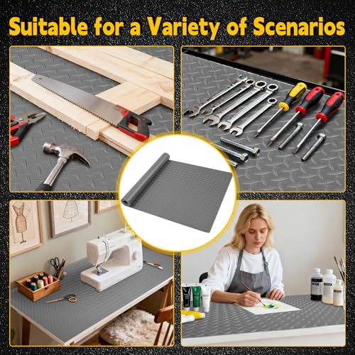 Image of Workbench Mat, PVC Work Bench Mat with Non-Slip Texture, 2mm Thick Scratch & Stain Resistant Surface for Painting, Woodworking, Crafting, Building and Tool Protection (Grey, 16.93 inch x 47.24 inch)