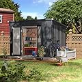 MUPATER 6 x 10 ft Outdoor Storage Shed,Galvanized Metal Shed Storage House with Lockable Door and Vents for Garden,Patio, Backyard, Grey