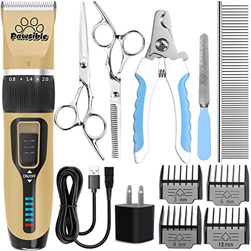 Pawsible Dog Clippers for Grooming Cordless Dog Grooming Clippers with Battery Indicator, Dog Grooming Kit with Dog Trimmer - Rechargeable Pet Clippers for Dogs and Cats