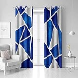 Blue and Grey Abstract Geometric Curtains, Gradient Stone Marble Irregular Shape Blackout Window Cur