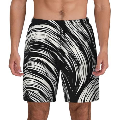 Black White Striped Print Men Stylish Functionality Swim Trunks Breathable Beach Shorts Surfing Gym Fishing