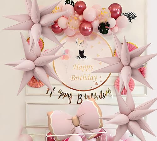 Image of 50pcs Matte Pink 20' Water Drop Foil Cone Mylar Balloons Matte Pink Star Balloons Explosion Star for Girls Boys Birthday Party Wedding Baby Shower Party Decor