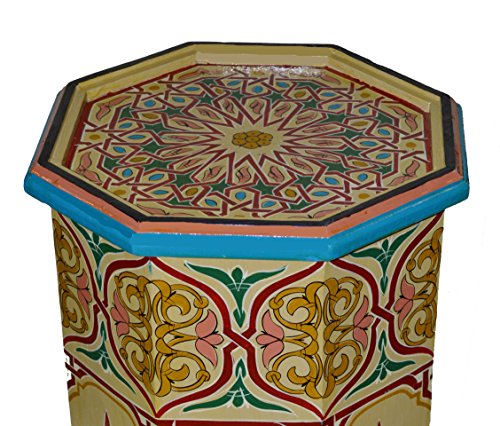 Treasures Of Morocco Moroccan Wood Side End Table Corner Coffee Handmade Hand Painted Moorish Beige #TOP1