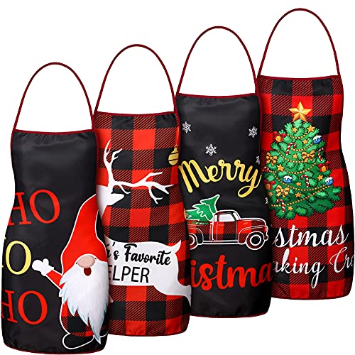SATINIOR 4 Pcs Funny Christmas Aprons Black Buffalo Plaid Xmas Cooking Apron for Chef (Vivid Style)