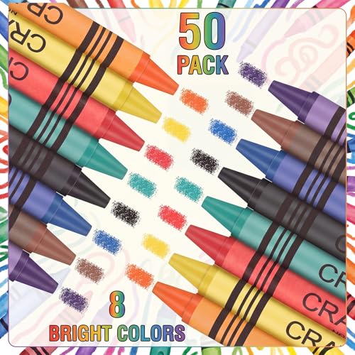 Image of Geyoga 50 Set Plastic Crayon Boxes with 8 Color 400 Pcs Crayons Bulk | 4.2 x 2.9 x 0.7 Inches Crayon Organizer Case, Stackable Crayon Storage with Name Tags, Back to School Essentials Party Favors