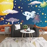 FVeng LIN Carpet Personnalisé étoiles Lune Avion Dessin animé Mural Univers Ciel étoilé Enfants Chambre bébé Chambre Chambre Photo décoration Murale Peinture Papier peint-150cmx105cm