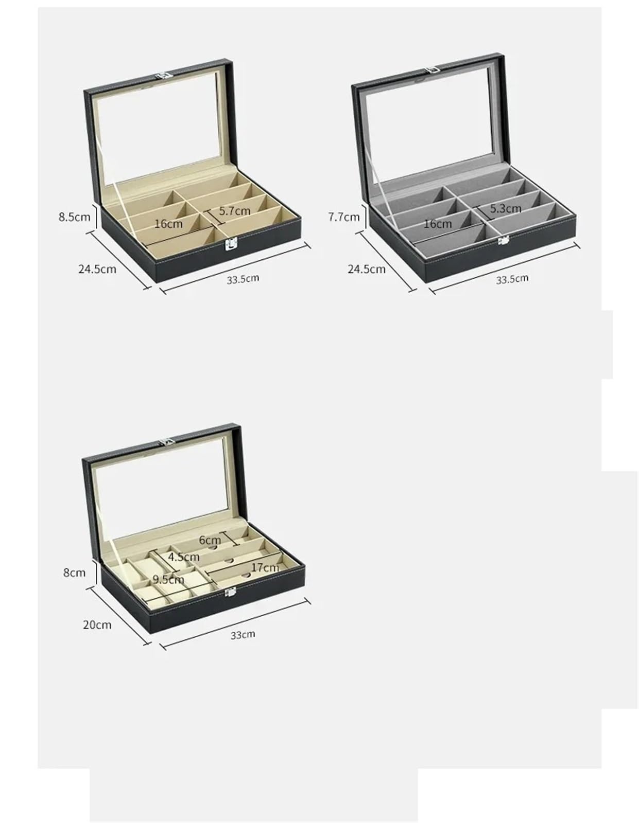 Organizador Para Gafas De Sol Estuche de gafas de cuero PU, gafas de sol de gran capacidad for hombres, gafas de sol for mujeres, estuche for gafas for miopía, caja for presentación de joyas(3 Slot Be