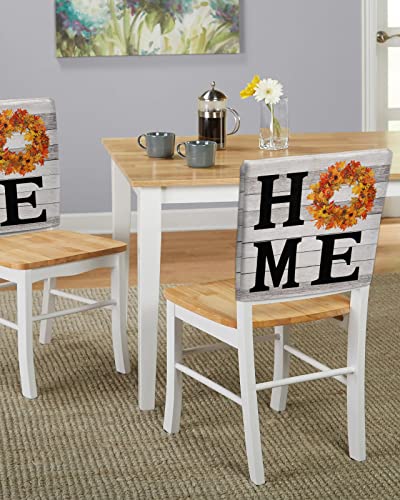 4 Packs Wood Grain Dining Chair Back Cover, Stretch Kitchen Dinner Chair Seat Covers Washable Chair Slip Covers, Removable Slipcovers Protect For Dinning Room Thanksgiving Pumpkin Maple Leaves #TOP4