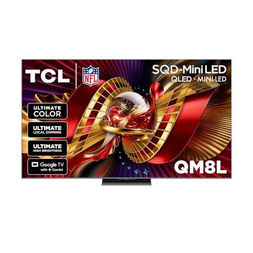 TCL 65 Inch Class QM8L Series | SQD-Mini-LED QLED Smart TV | 65QM8L, 2026 Model | 144Hz | Ultimate Color Brightness & Contrast | Google AI Bang & Olufsen | Voice Control Gaming Streaming Television