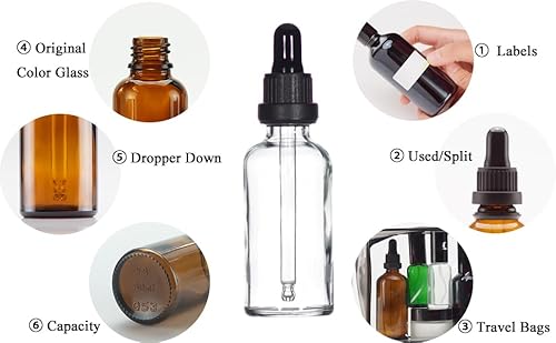 YIZHAO Frasco conta-gotas de vidro transparente de 60 g, frascos de tintura com conta-gotas de vidro