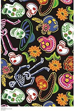 Premium Anti-Pill Sugar Skulls Black Fleece F1415