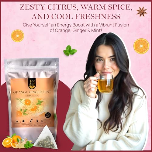 Image of Tealeaf & Co. Orange Ginger Mint Tea Blended with Fresh Herbs and Spices - Herbal Tea Bags with Orange Peel, Ginger, Star Anise, Spearmint & Lemon Grass - Low Caffeine - Gluten Free - 50 Teabags