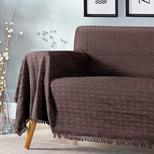 TAOCOCO Geometrical Weave Sofa Cover, Home Décor Couch Slipcovers with Tassels, Couch Covers for 3 Cushion Couch, Couch Protector, Sectional Couch Covers for Home or Workplace (90\" X133\", Dark Brown) - Thumbnail 3