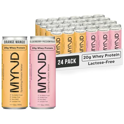 Image of MYND Sparkling Protein Water, Clear Protein Drink - 20g Whey Protein Isolate Per Can, 24 Pack - Lactose Free, Gluten Free, No Added Sugar - Ready-to-Drink Carbonated Protein Drinks - Variety Pack